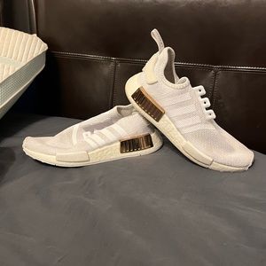 White NMD with rose gold chrome